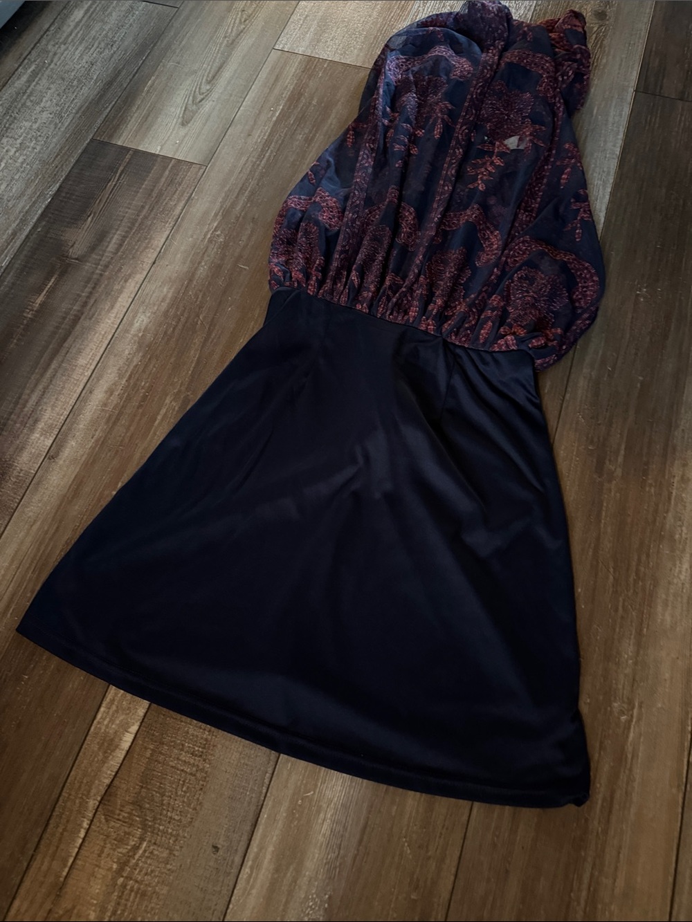 Altar’d State - Embroidered Navy and Burgundy Halter Maxi Dress - Picture 6 of 7